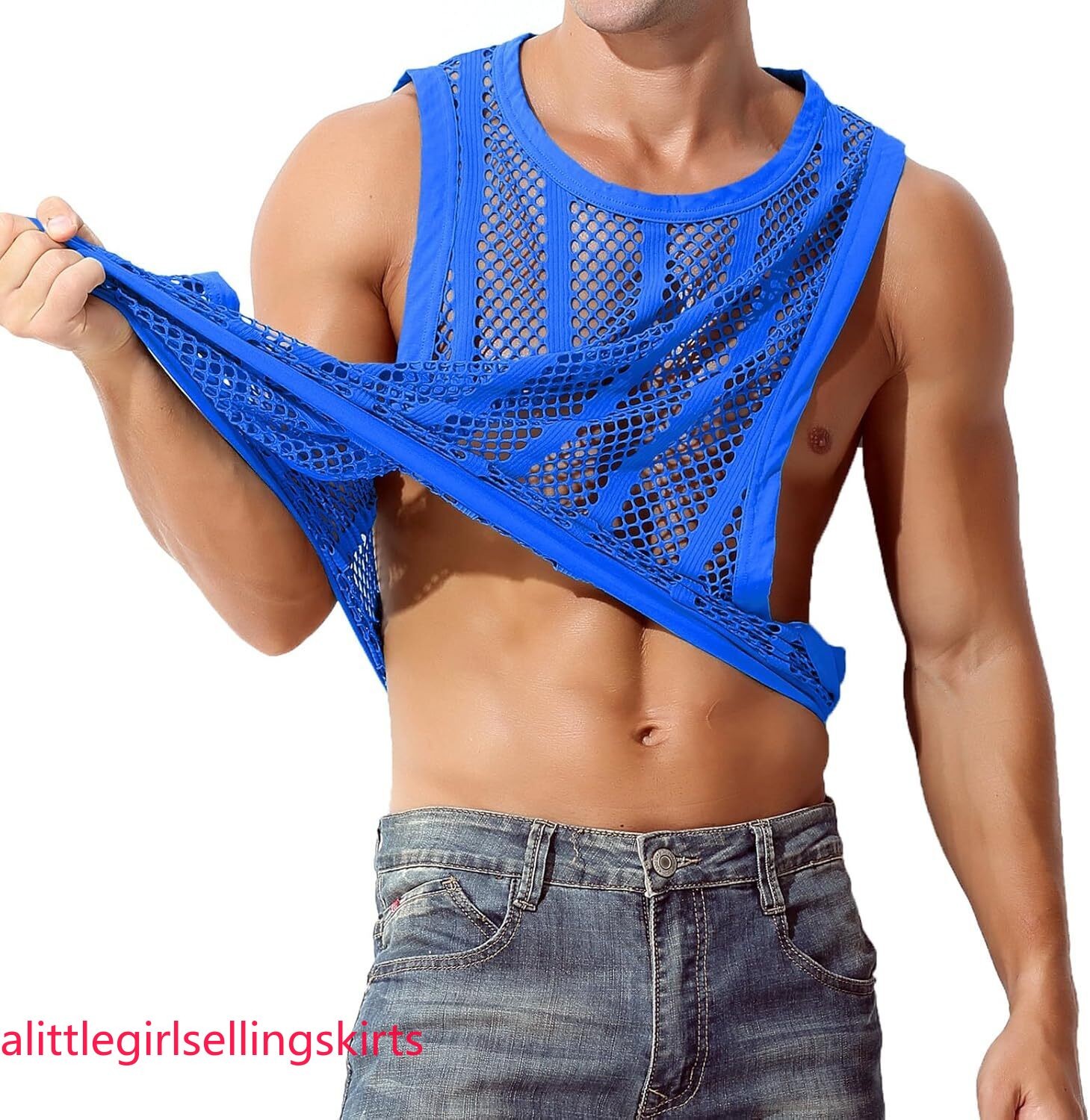 Men&rsquo;s Mesh Tank Tops Fishnet Striped Top Sleeveless See Thru Muscle Undershirts