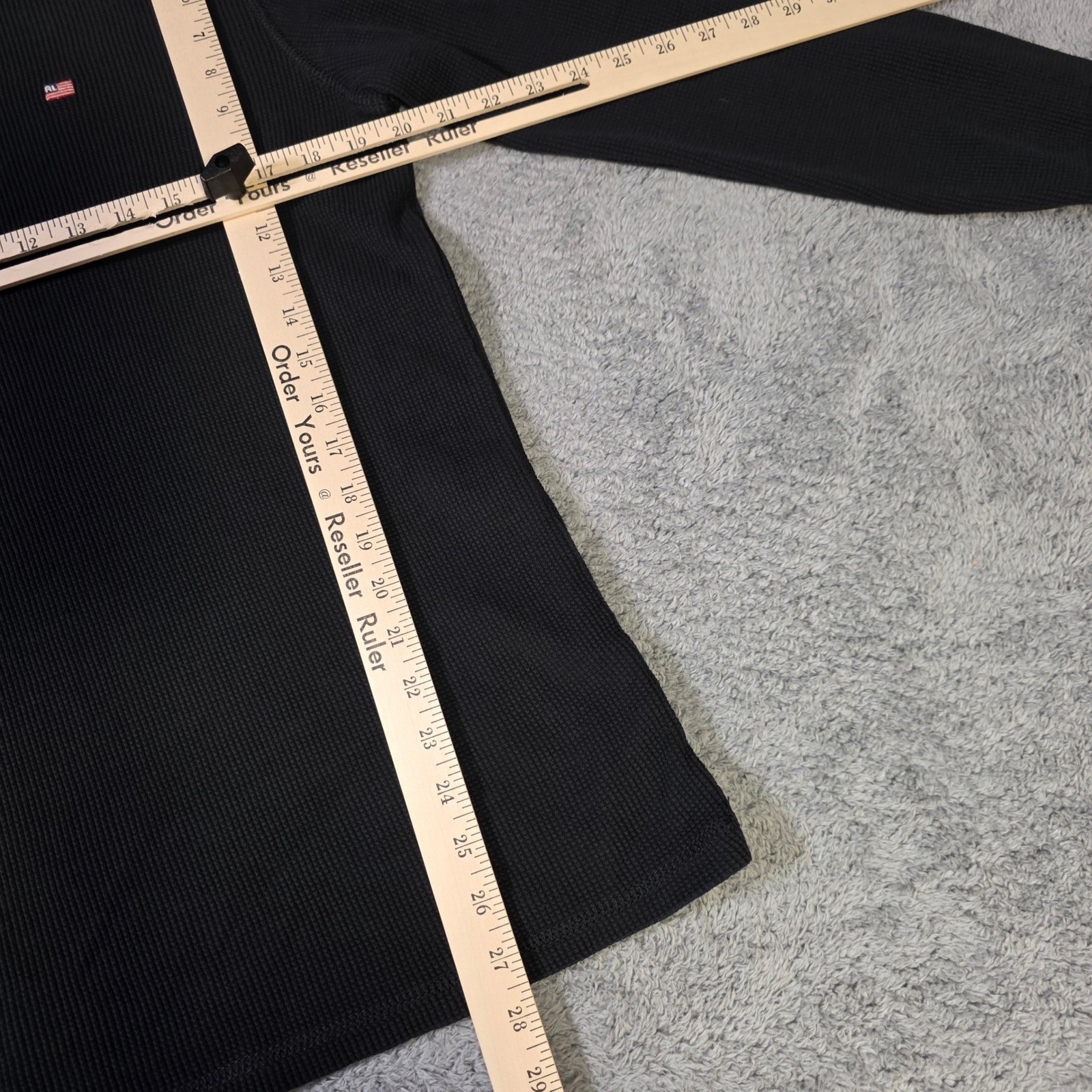 Polo Jeans Co Ralph Lauren Mens XL Thermal Shirt Black Waffle Knit Flag Logo