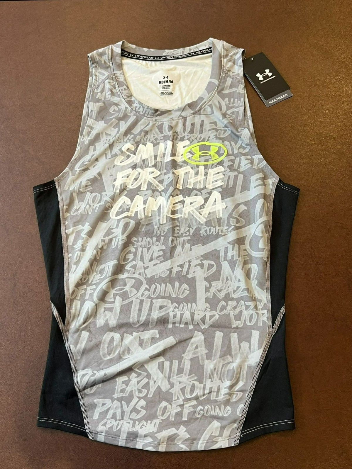 Under Armour Gray Black Smile for the Camera Sleeveless Compression Tank Top M