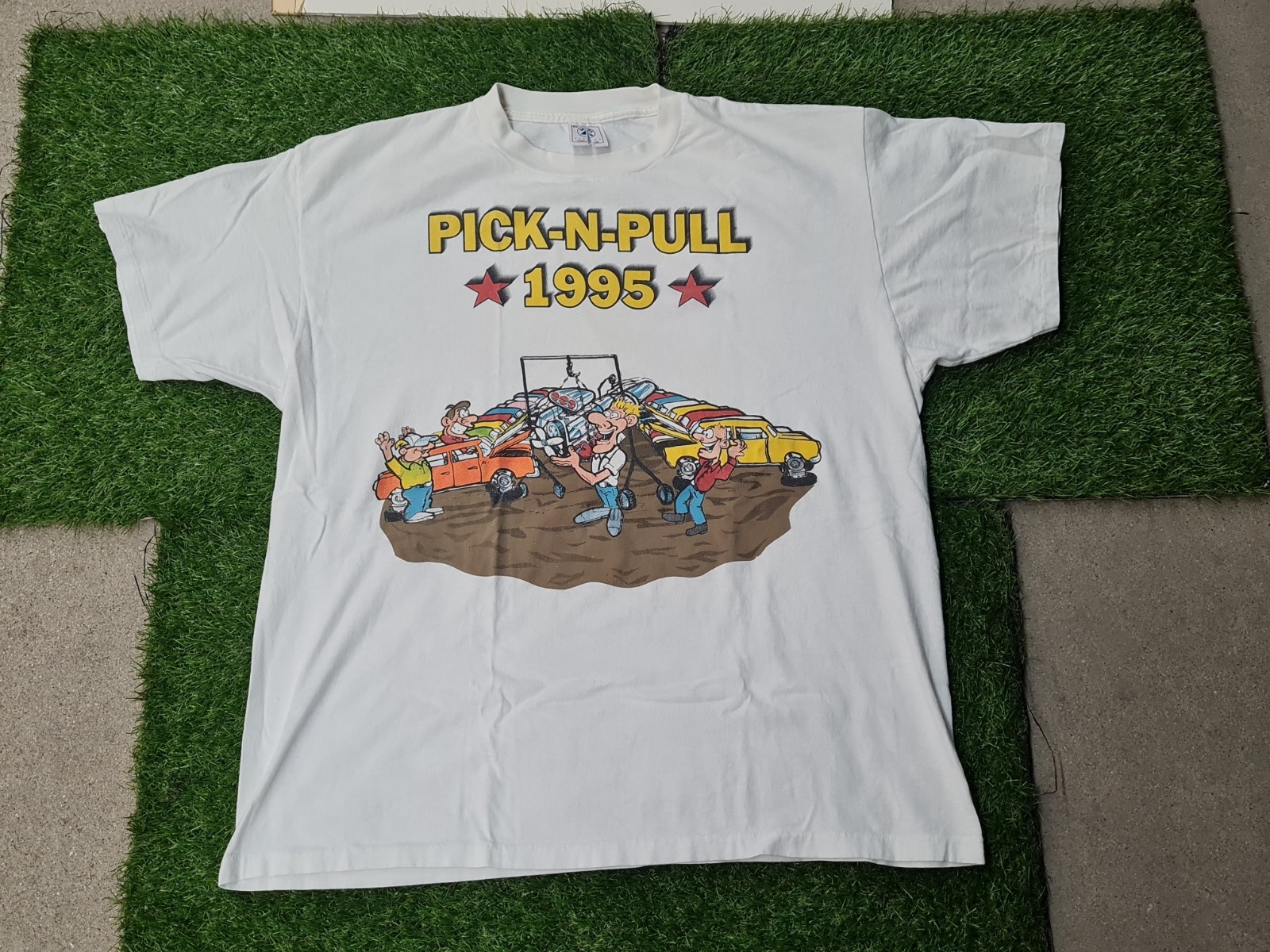 1995 PICK & PULL AUTO PARTS SINGLE STITCH T-SHIRT SIZE XL (23×29) BY DELTA U.S.A