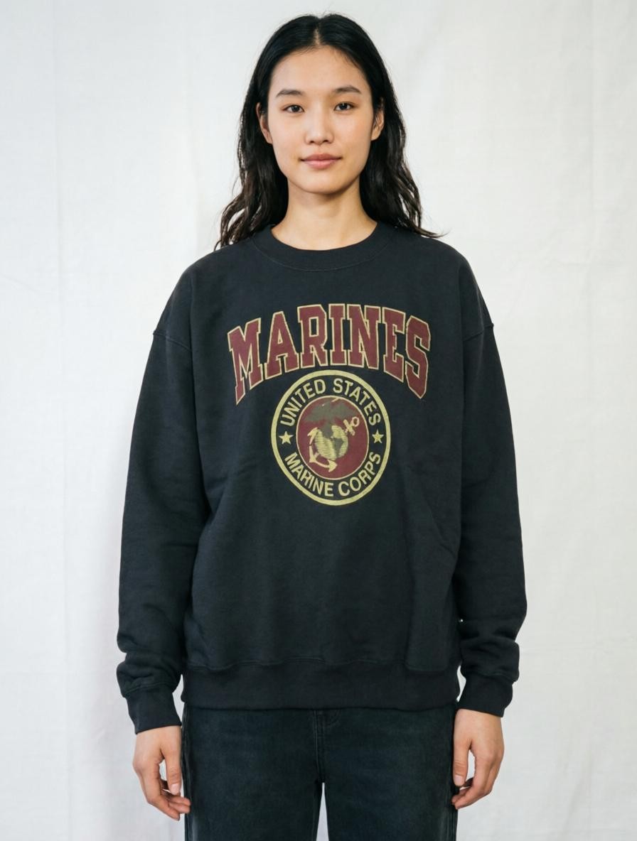 Gildan Marines USMC Crewneck Sweatshirt Mens Large Black Graphic Pullover VGC