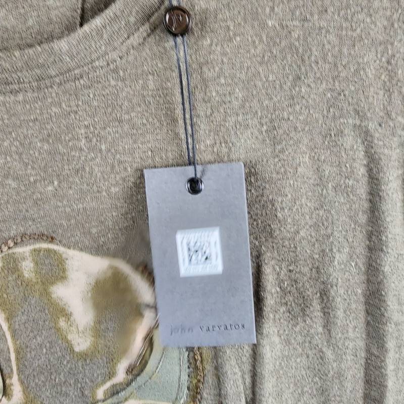 John Varvatos Linen Blend Chain Skull Tee Men&rsquo;s XL Olive Leaf Crewneck Pullover