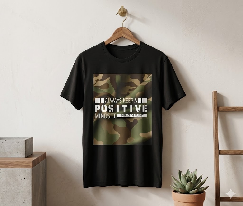 Positive Mindset Motivational T-Shirt – Army Style Graphic Tee with Inspi – H091