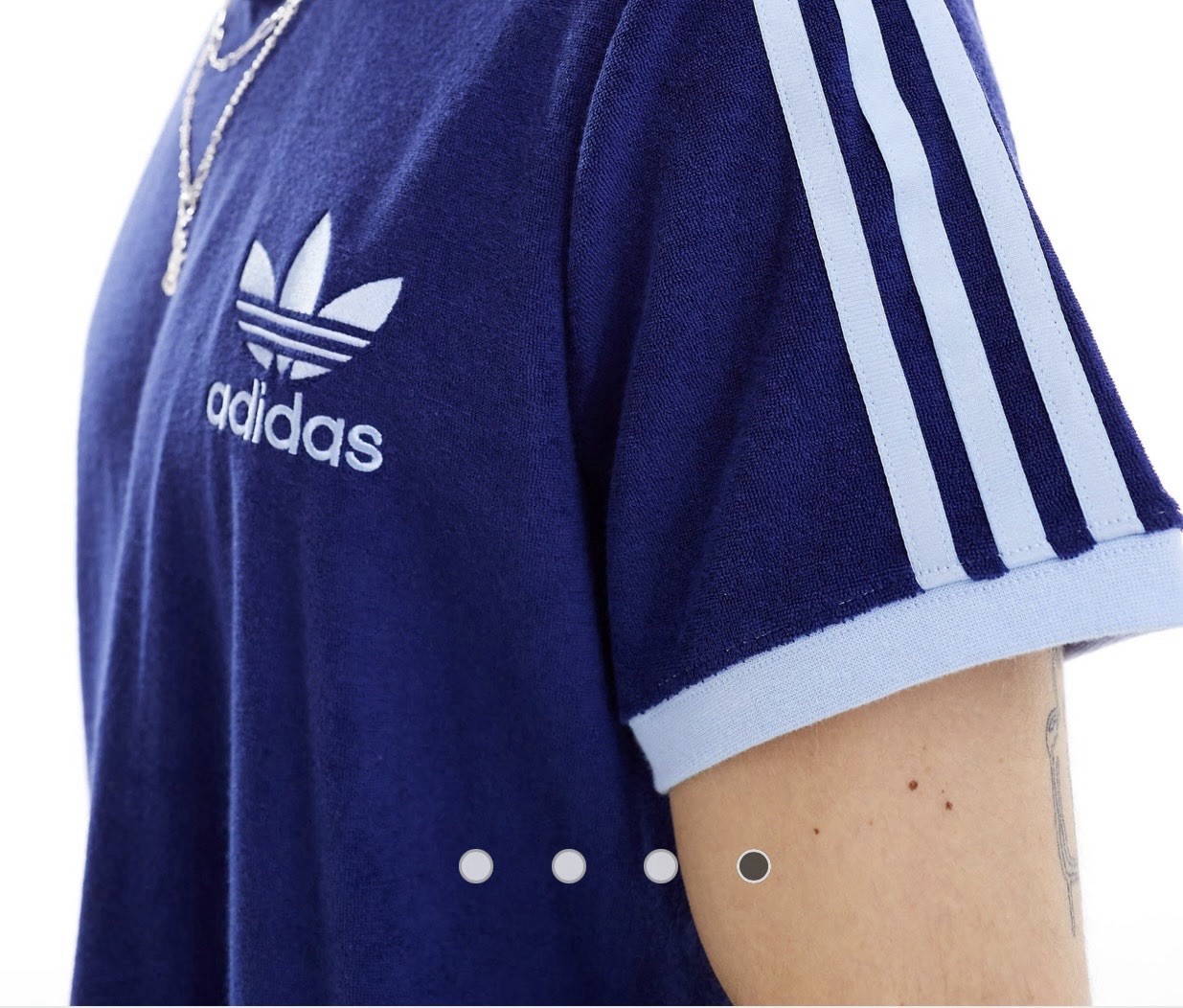 adidas Originals Terry Trefoil 3-Stripes Crew Neck Tee Blue Men&rsquo;s XS