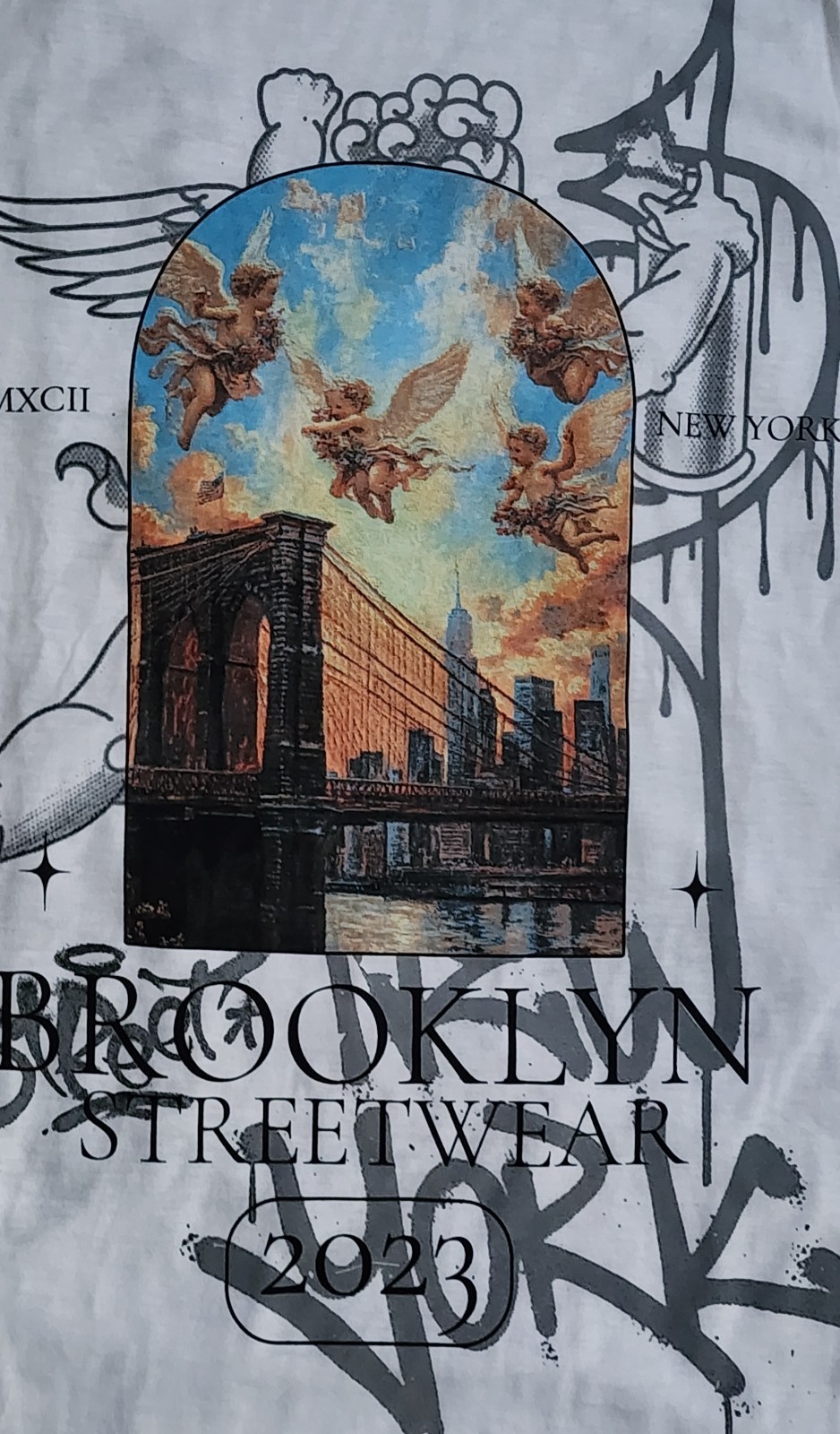 Fresh Laundry T-Shirt Men&rsquo;s Sz 2XL Angels and Graffiti Brooklyn Streetwear Tee