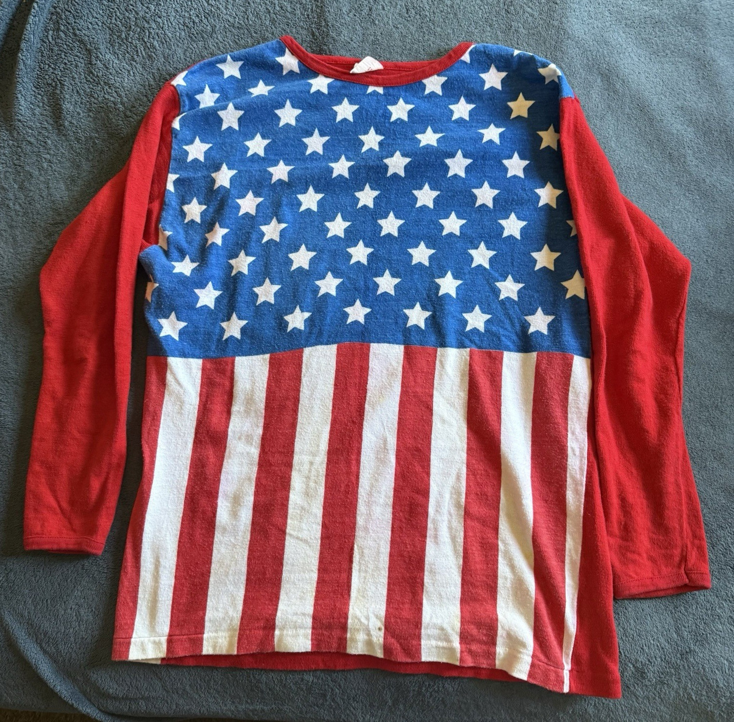 Vintage American Flag Cotton Longsleeve Tee L 70s