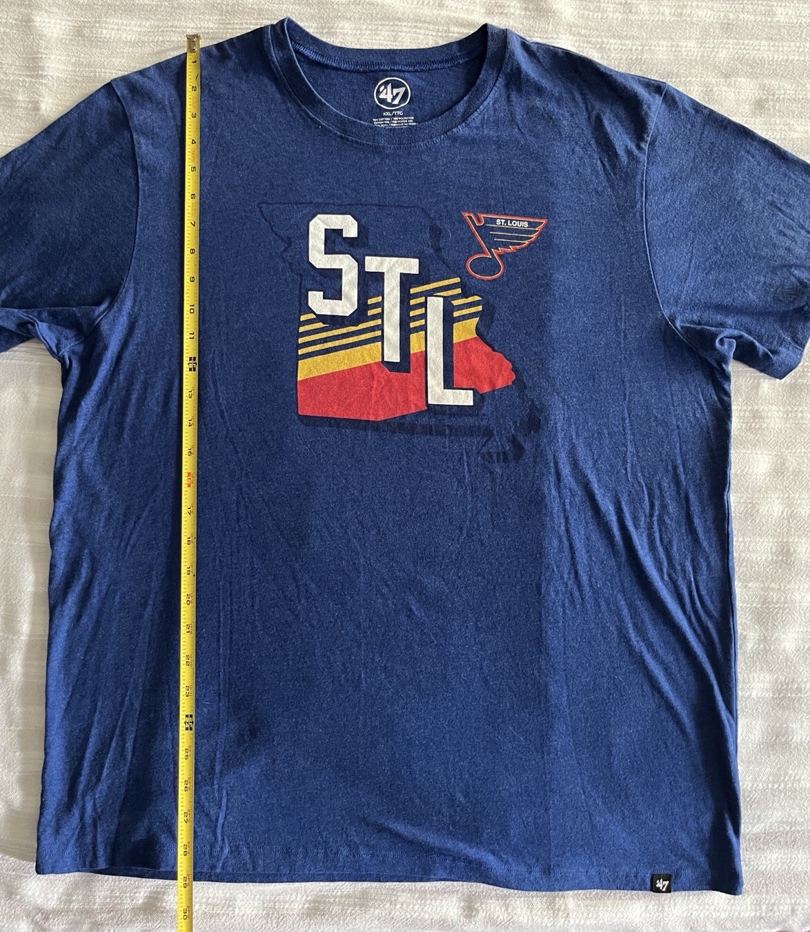 47 St Louis Blues Blue Retro Striped State Hockey Unisex T Shirt 2XL (23×29)