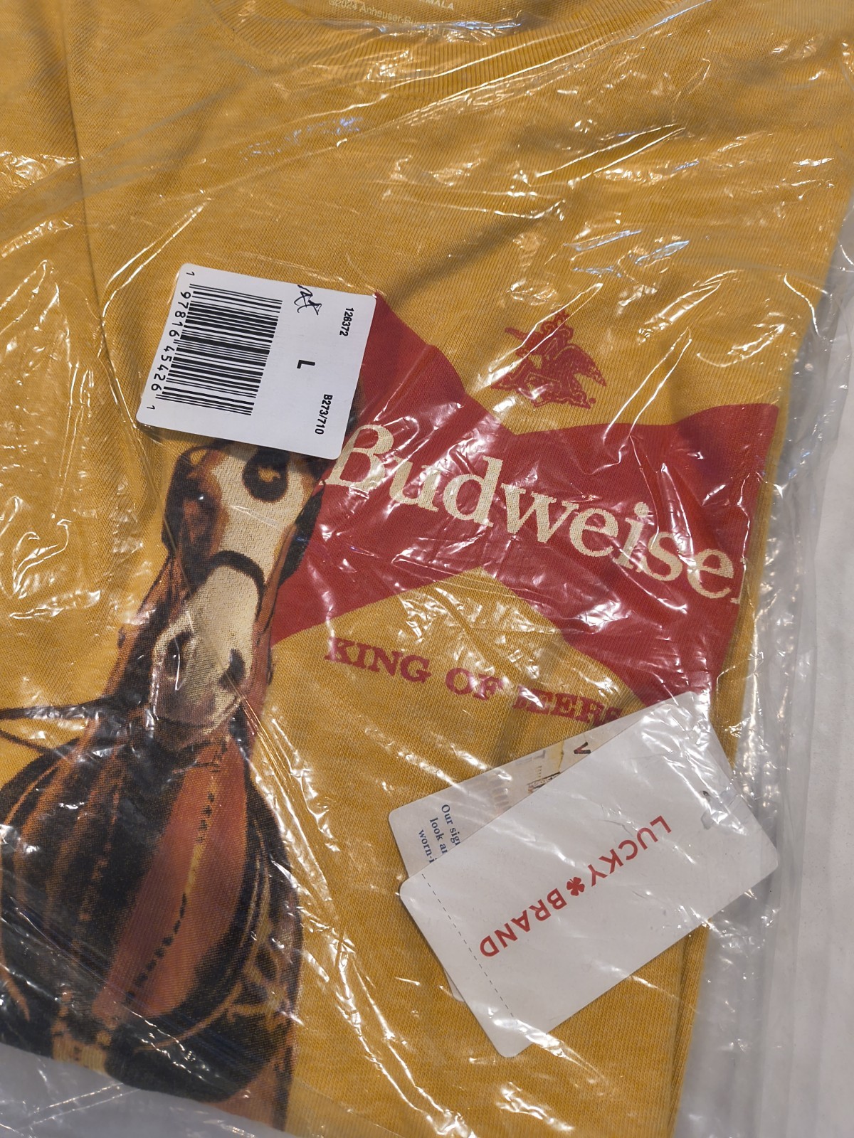 Lucky Brand Budweiser Clydesdales Shirt Yellow Size Large New