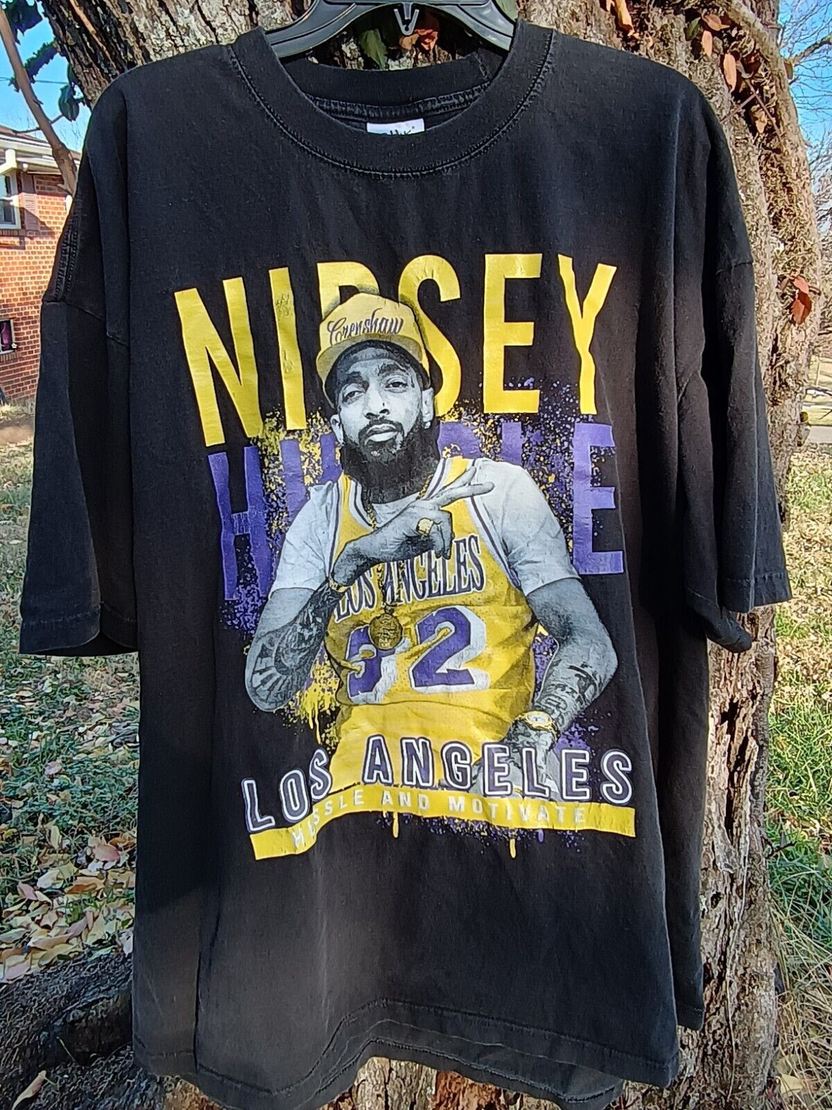 Nipsey Hussle 3XL Hussle & Motivate Lakers Purple Gold Crenshaw Heavy Shirt USA