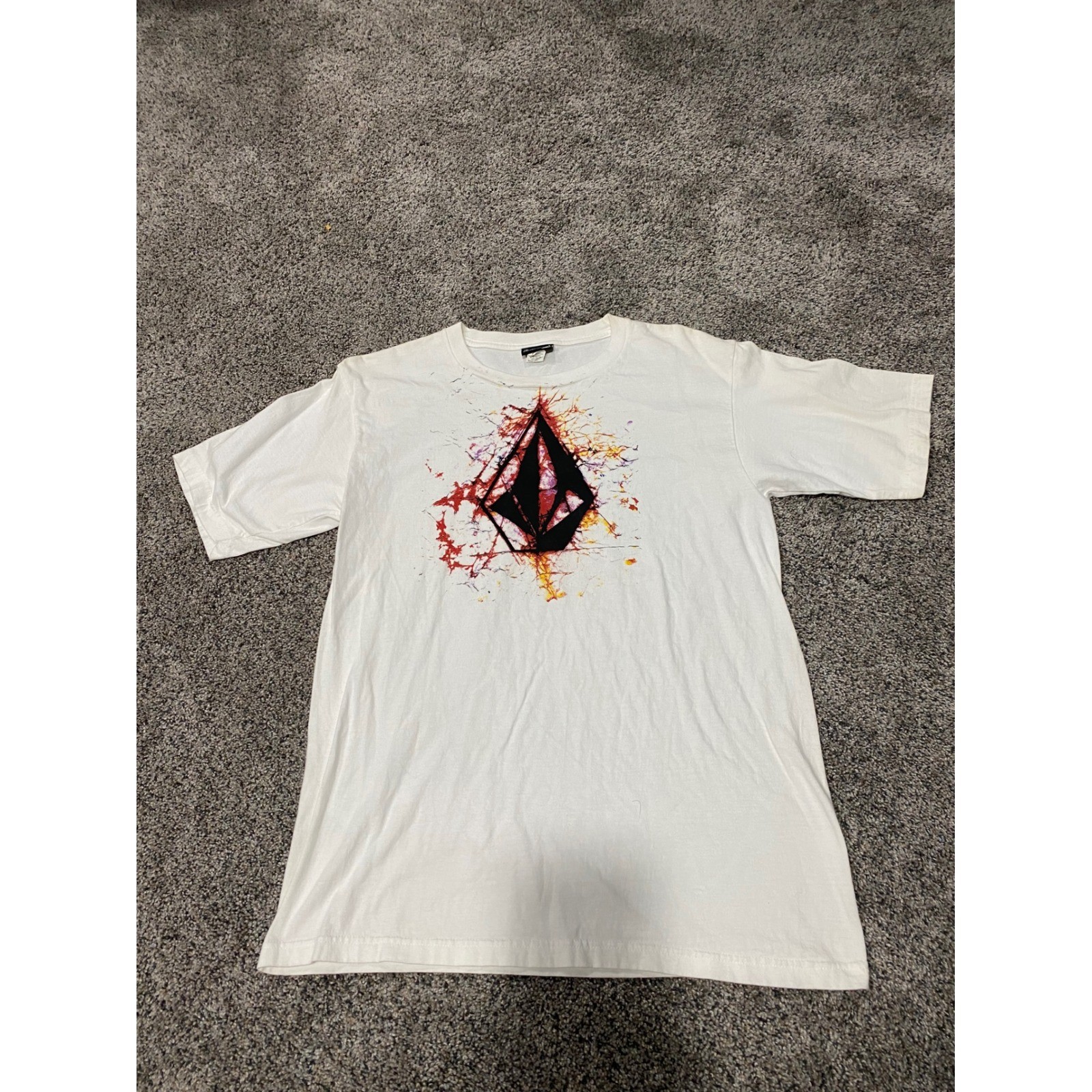 Volcom Stone Graphic T-Shirt Mens Medium White Paint Splatter Logo Cotton Tee