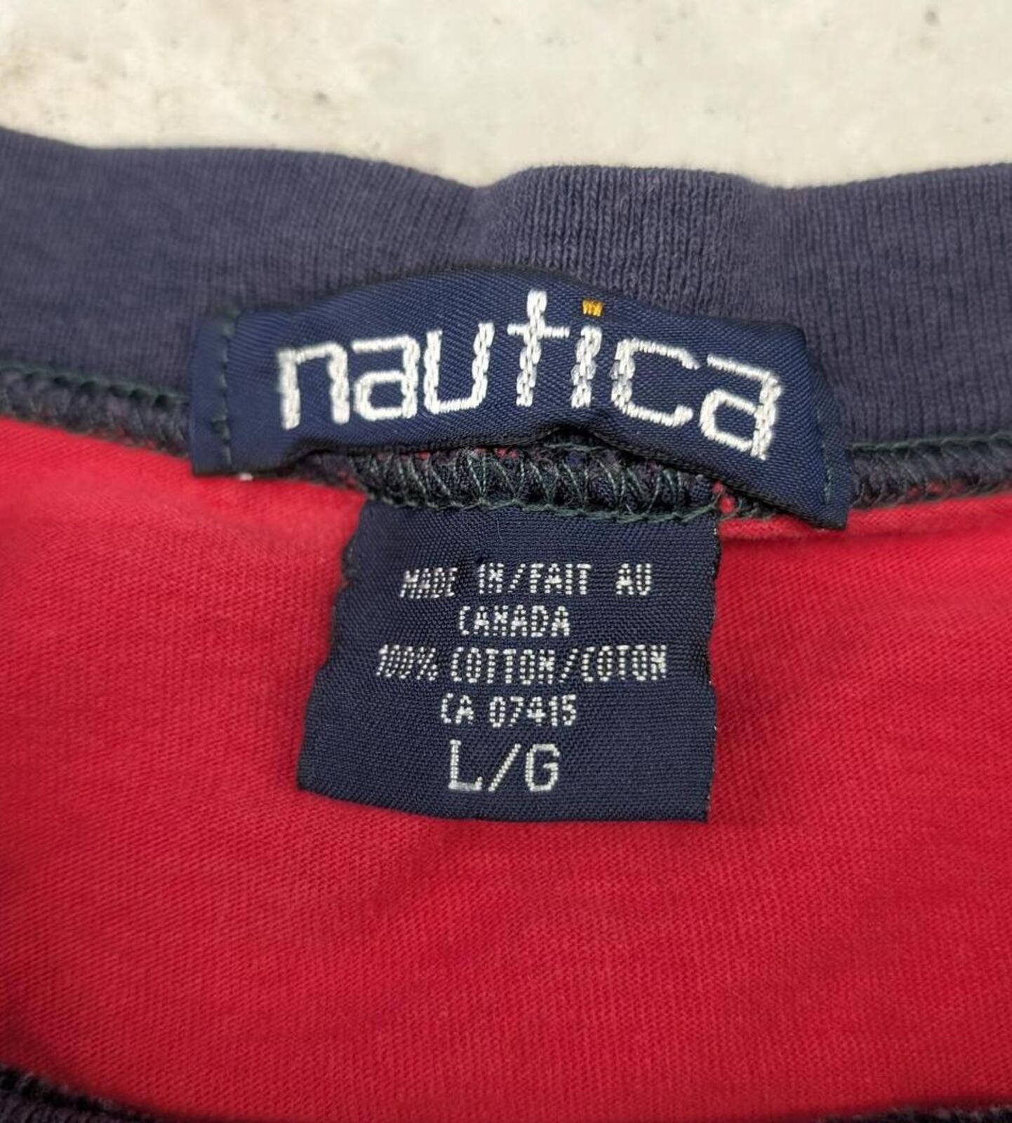 Vintage 90s Nautica Tri-Color Logo T-Shirt Made in Canada
