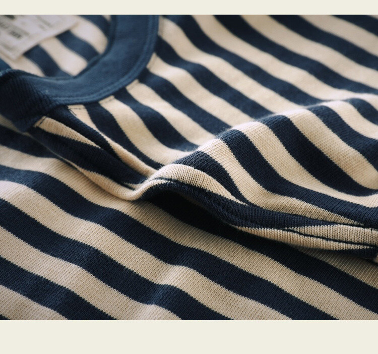 Men Classic Henry Shirt Sailor Striped T-Shirt Cotton Deck Sea Undershirt Causal
