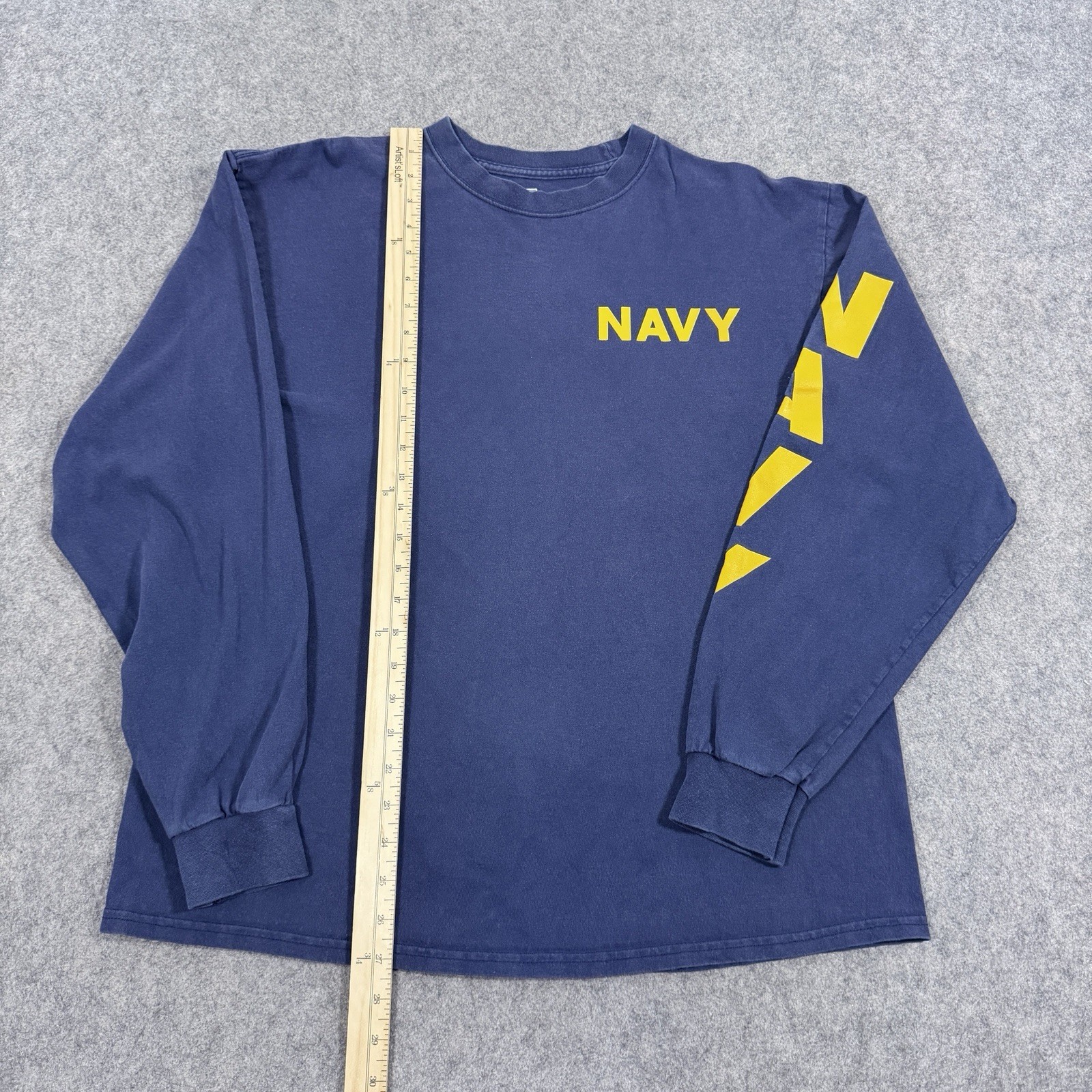 Soffe Vintage Navy Logo Long Sleeve T-Shirt Fits Men&rsquo;s Size Large Blue Yellow