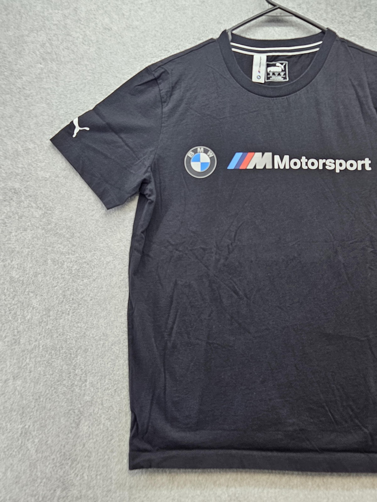 PUMA BMW Motorsport Shirt Mens Medium Black Graphic Racing Logo Cotton Jersey