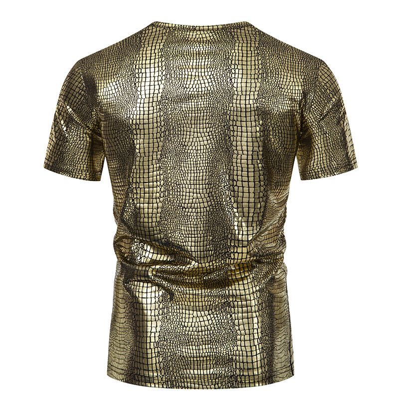 Men&rsquo;s party stage glossy short sleeved round neck T-shirt