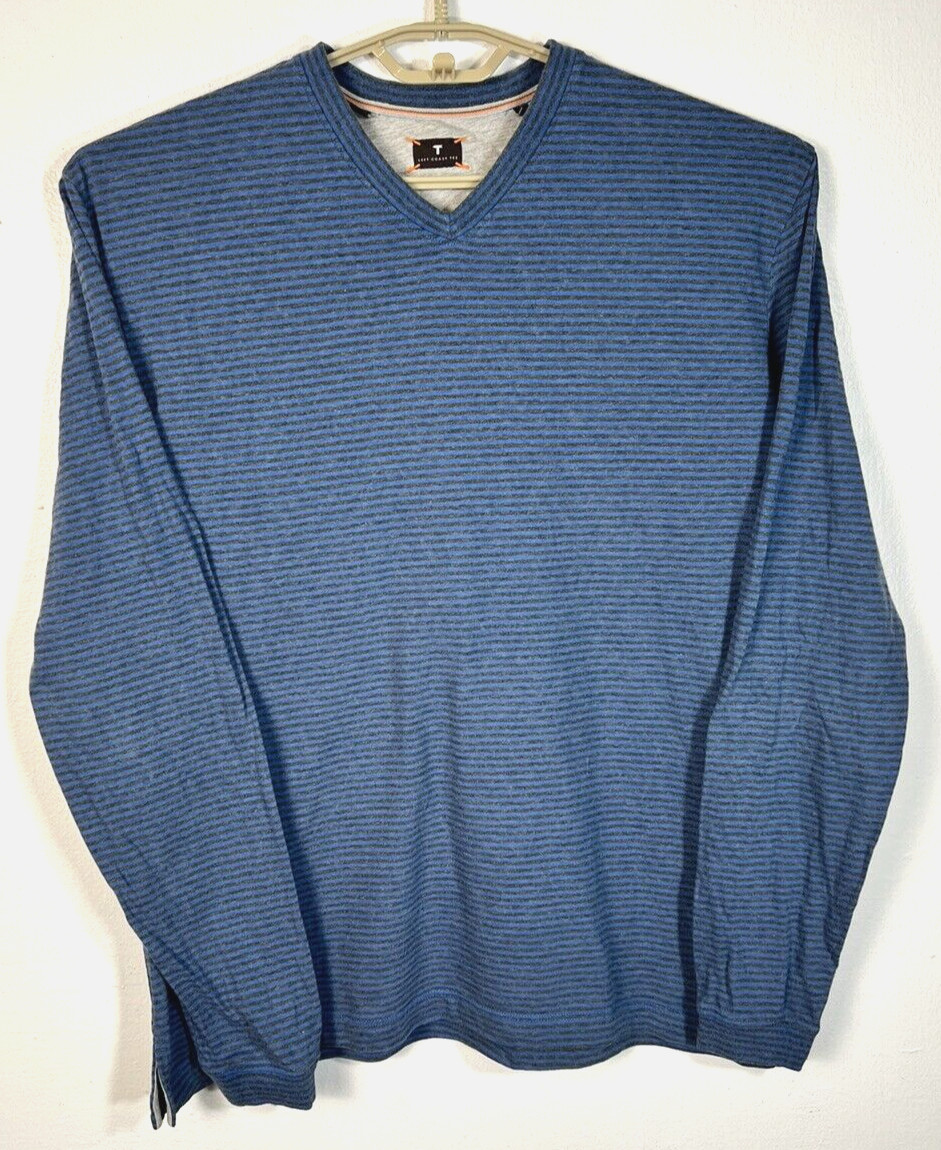 Left Coast Tee Men&rsquo;s Medium Blue Striped Cotton Long Sleeve V Neck
