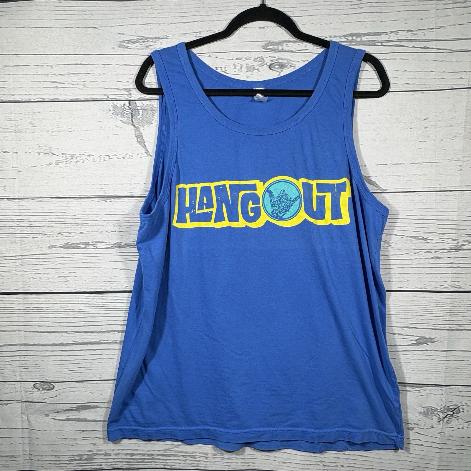 The Hangout Tank Top XL Gulf Shores Alabama Blue Yellow Shaka Sand in My Boots