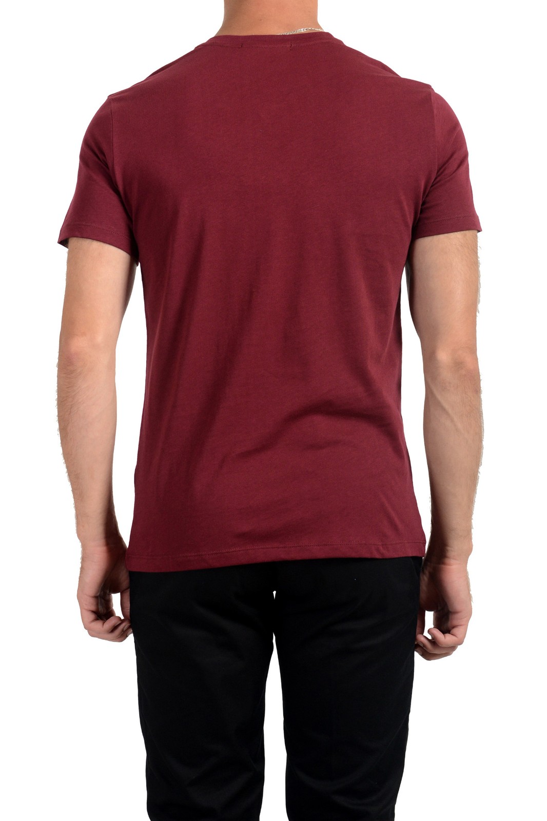 Roberto Cavalli Men&rsquo;s Burgundy Graphic Print Crewneck T-Shirt US M IT 50