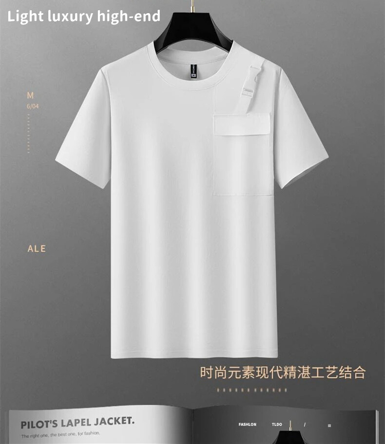 Fashion Trend Embroidered Vintage Pocket Short Sleeve Luxury Summer Men T-Shirt