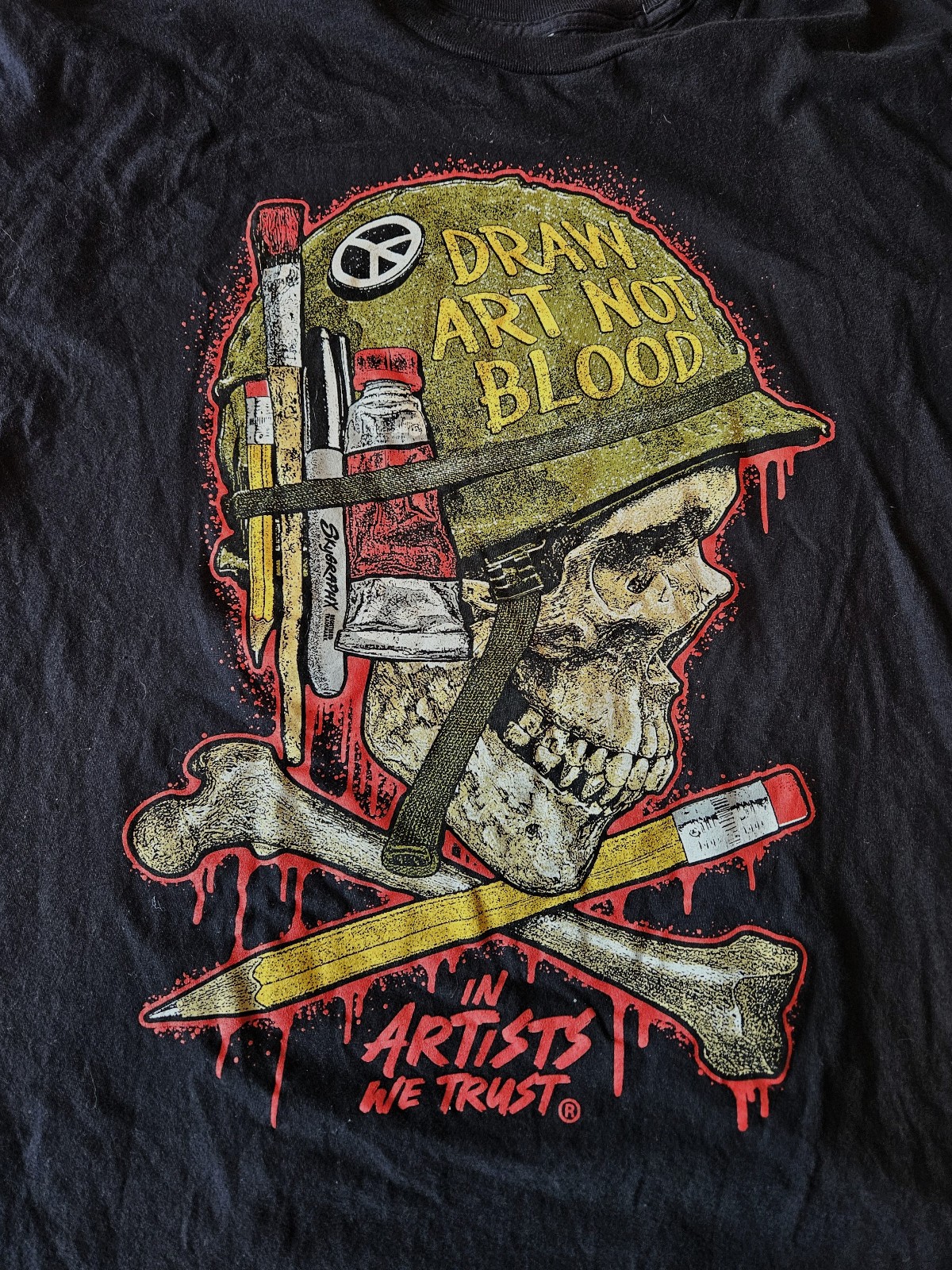 Draw Art Not Blood In Artists We Trust T-Shirt, Black, Size XXL
