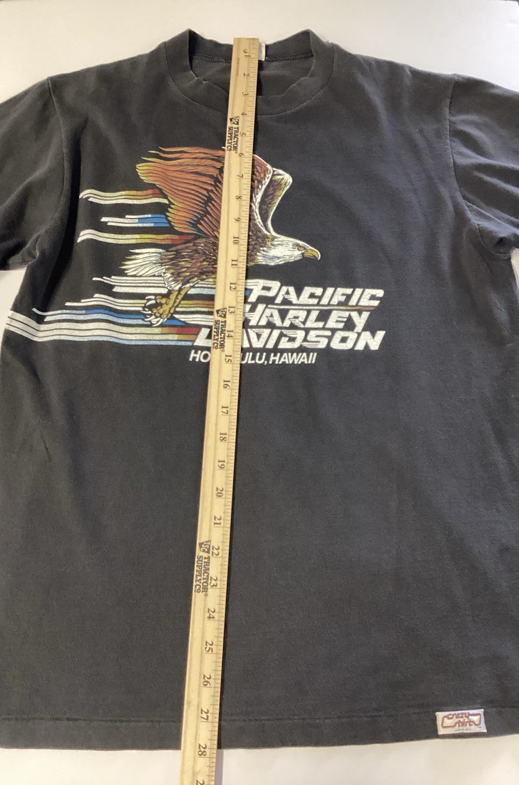 VTG Tee Pacific HarleyDavidson HonoluluHawaii CrazyShirt Black Biker Eagle Sz Lg