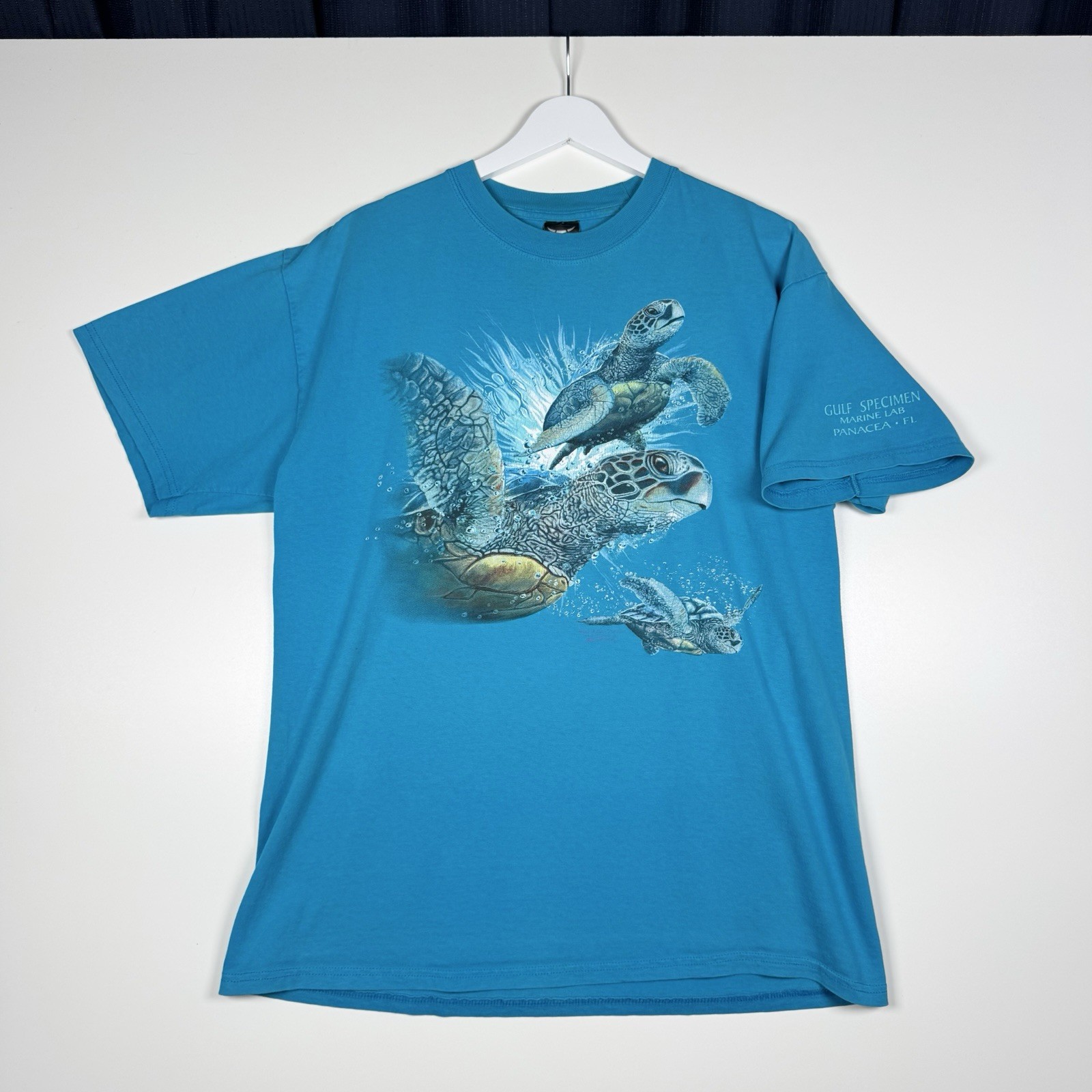 + Vintage Y2K Turtles Ocean Shirt – Blue – Gulf Specimen Marine Lab Florida – L