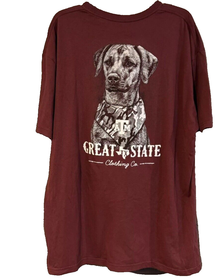 Texas AM Aggies T Shirt Mens 2X Maroon Great State Clothing Co Camo Dog Rev
