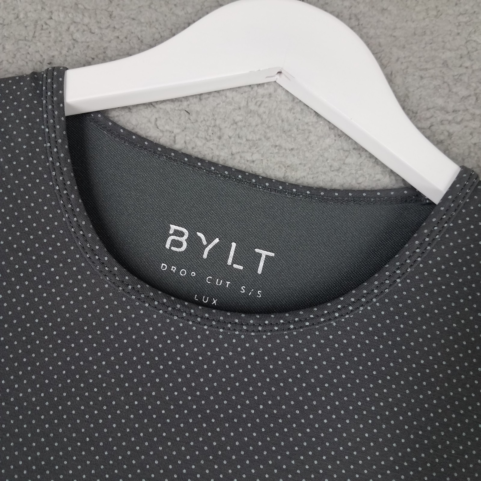 Bylt Drop Cut Shirt Adult Medium Lux Gray Polka Dot Casual Gym Travel Comfort