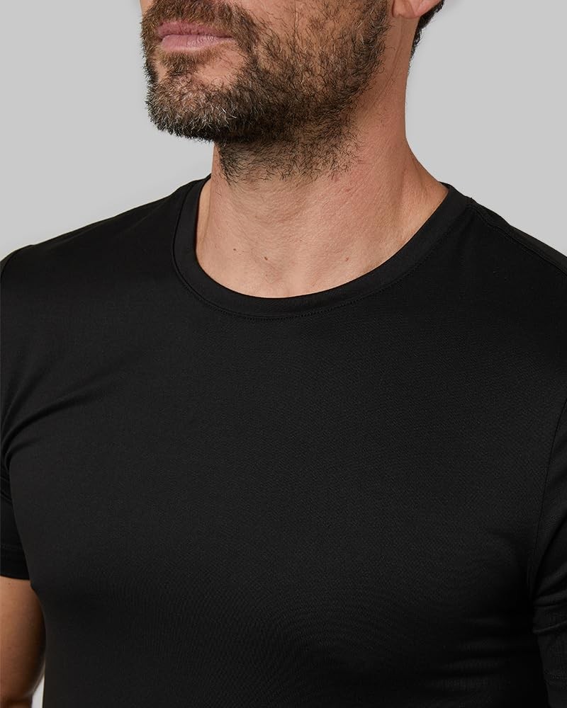 Men&rsquo;s Cool Crewneck T-Shirt, Anti-Odor, Quick Drying, 4-Way Stretch, Black, L…