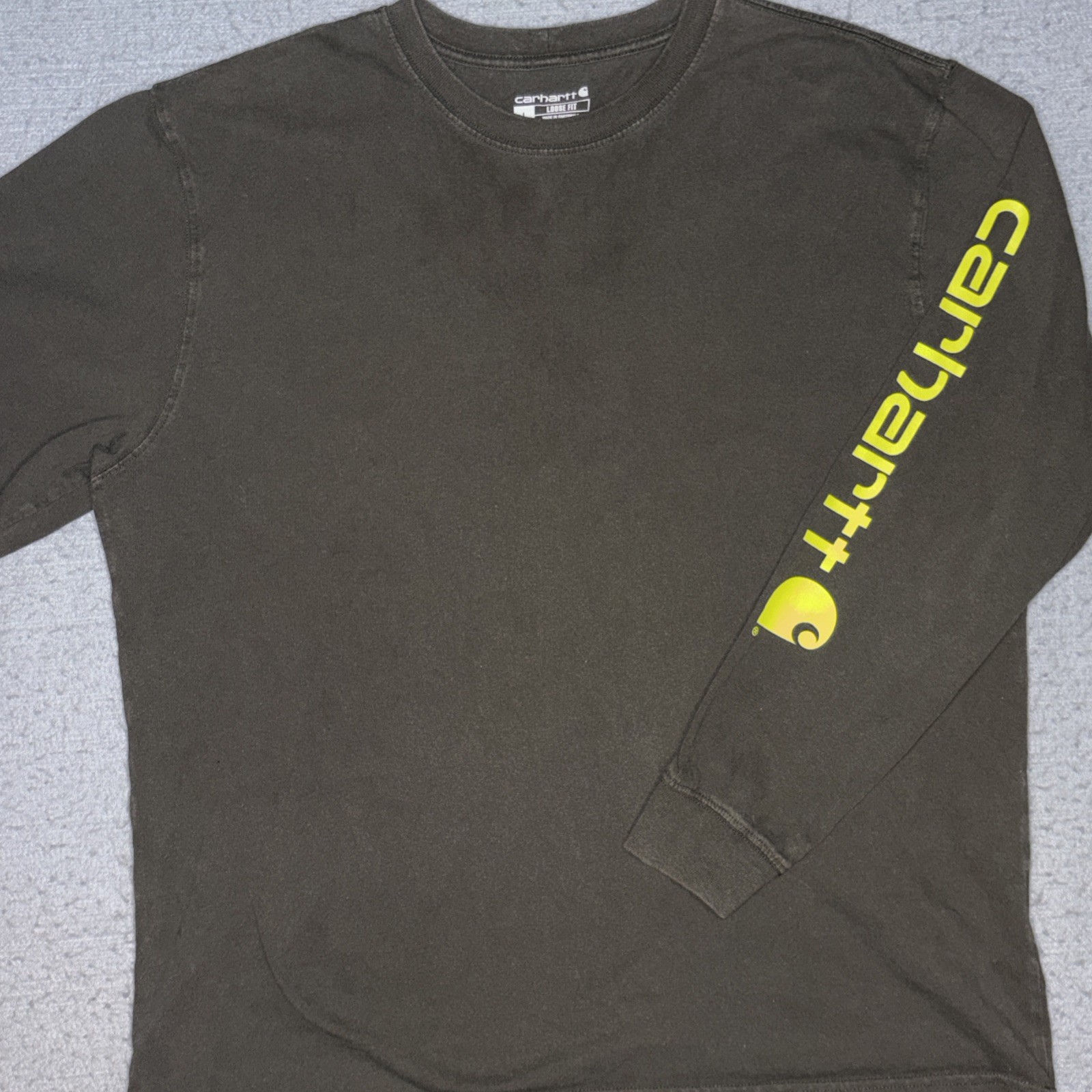 Carhartt Long Sleeve Logo T shirt Men’s Large Loose Fit K231 Dark Olive Green