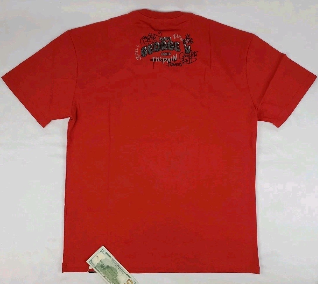 NWT Men&rsquo;s Avenue George V Paris Red Teddy Bear Rhinestone T Shirt Size XL