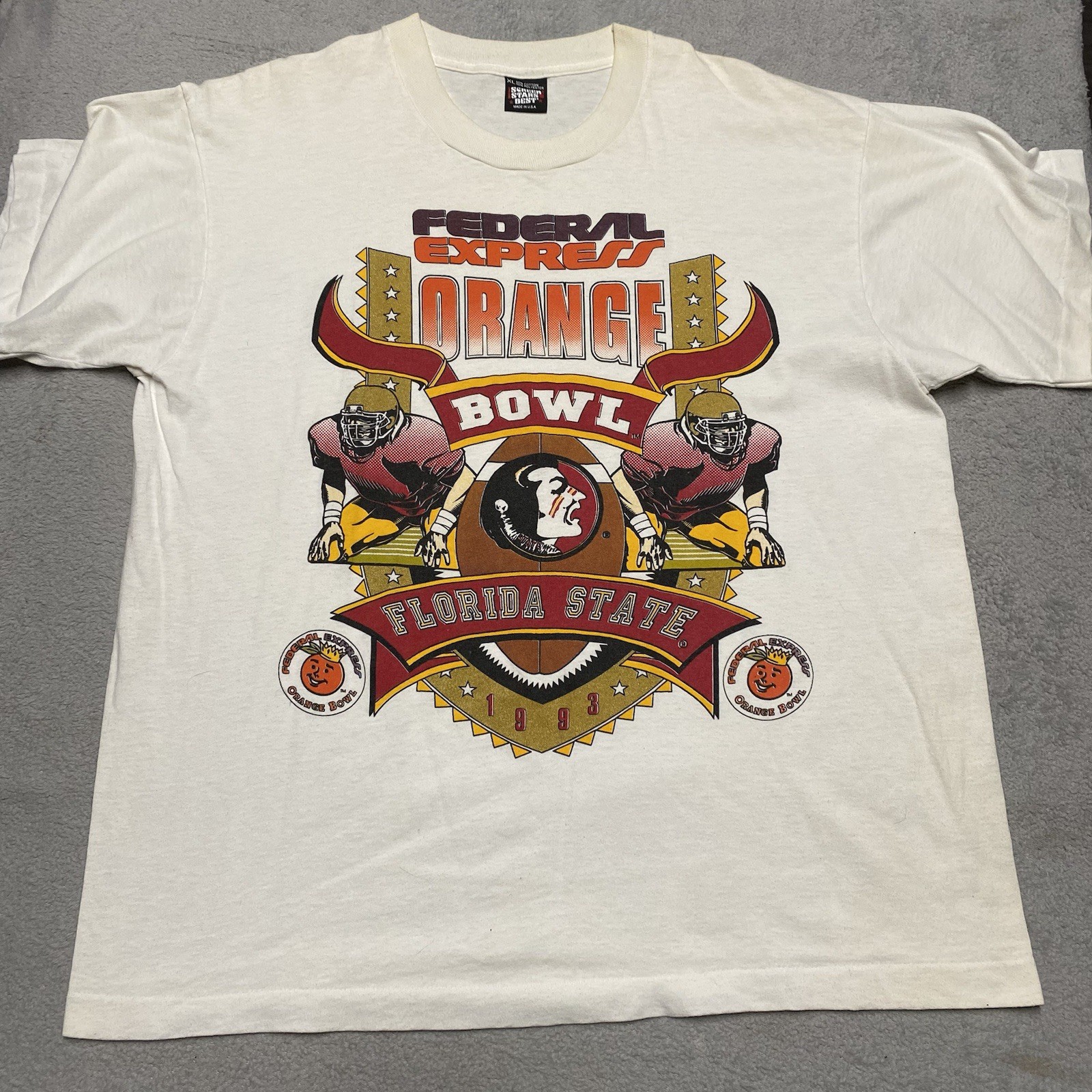 Vintage FSU Football T Shirt Mens XL 1993 Orange Bowl White Seminoles 90s