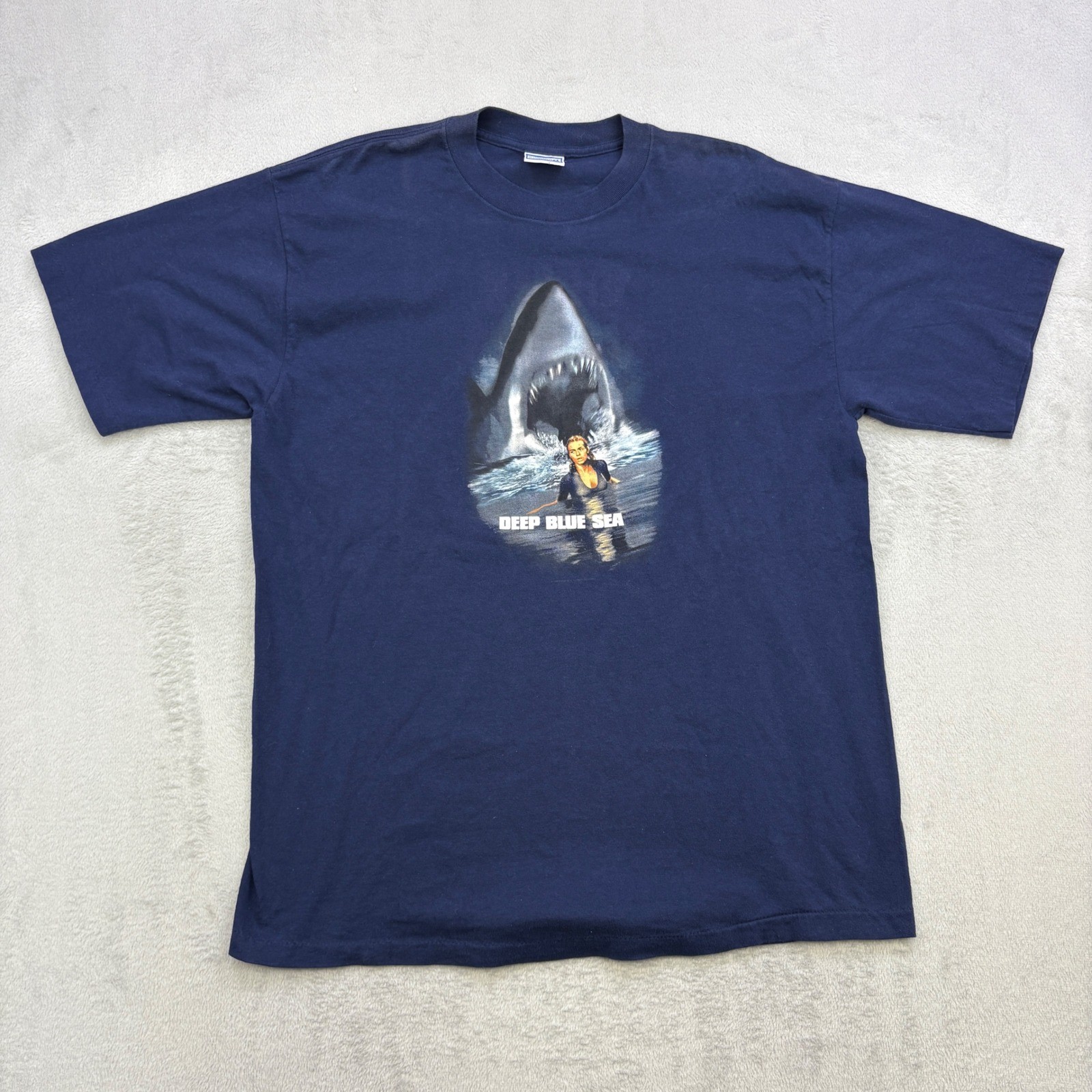 Vintage Deep Blue Sea Shirt Men XL Blue Shark Movie Promo 1999 Graphic All Sport