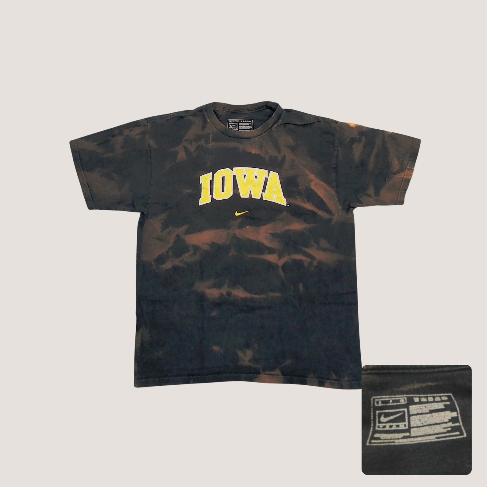 Nike Iowa Hawkeyes Custom Bleach Tie Dye Center Swoosh T Shirt Medium