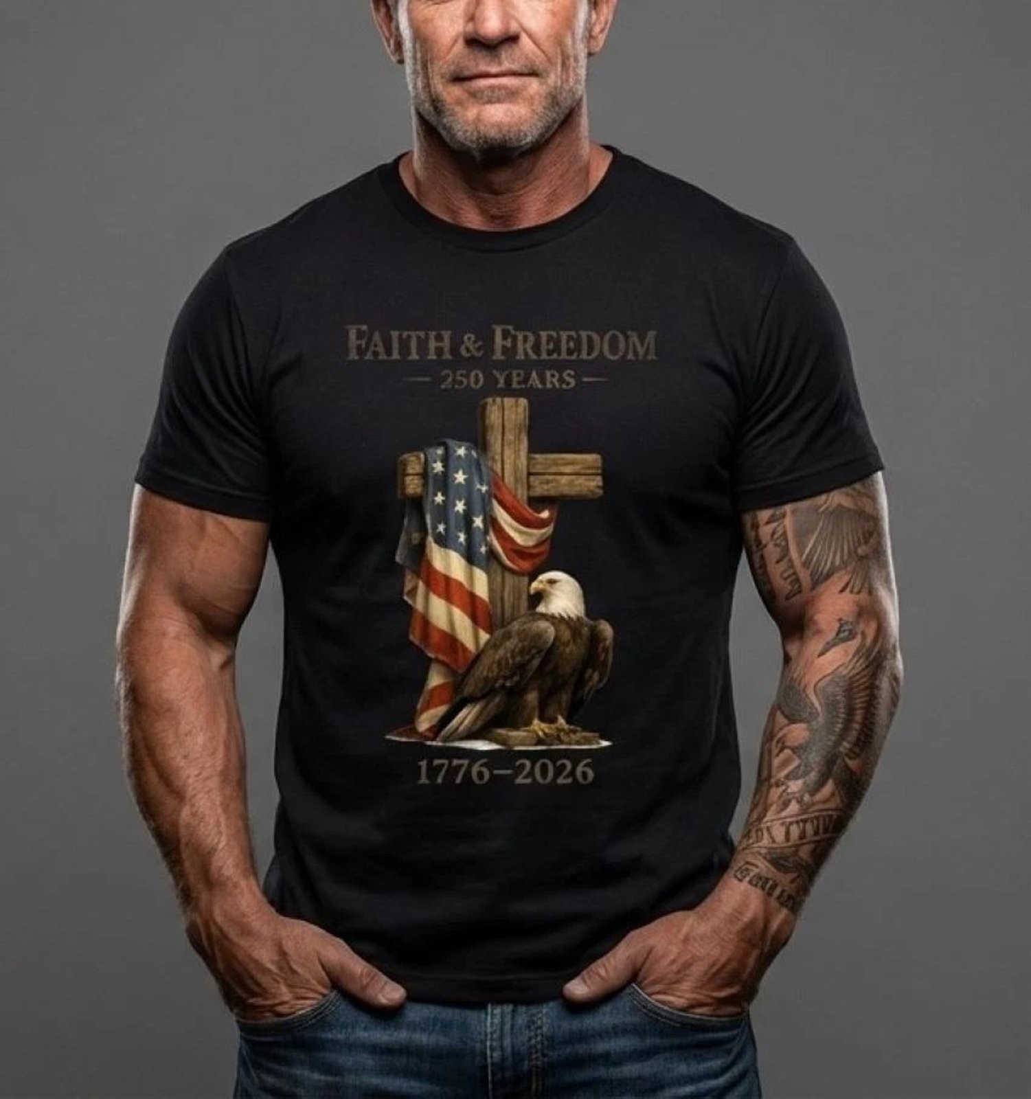 250 Years Anniversary USA T-Shirt America Eagle Faith & Freedom Unisex Cotton NE