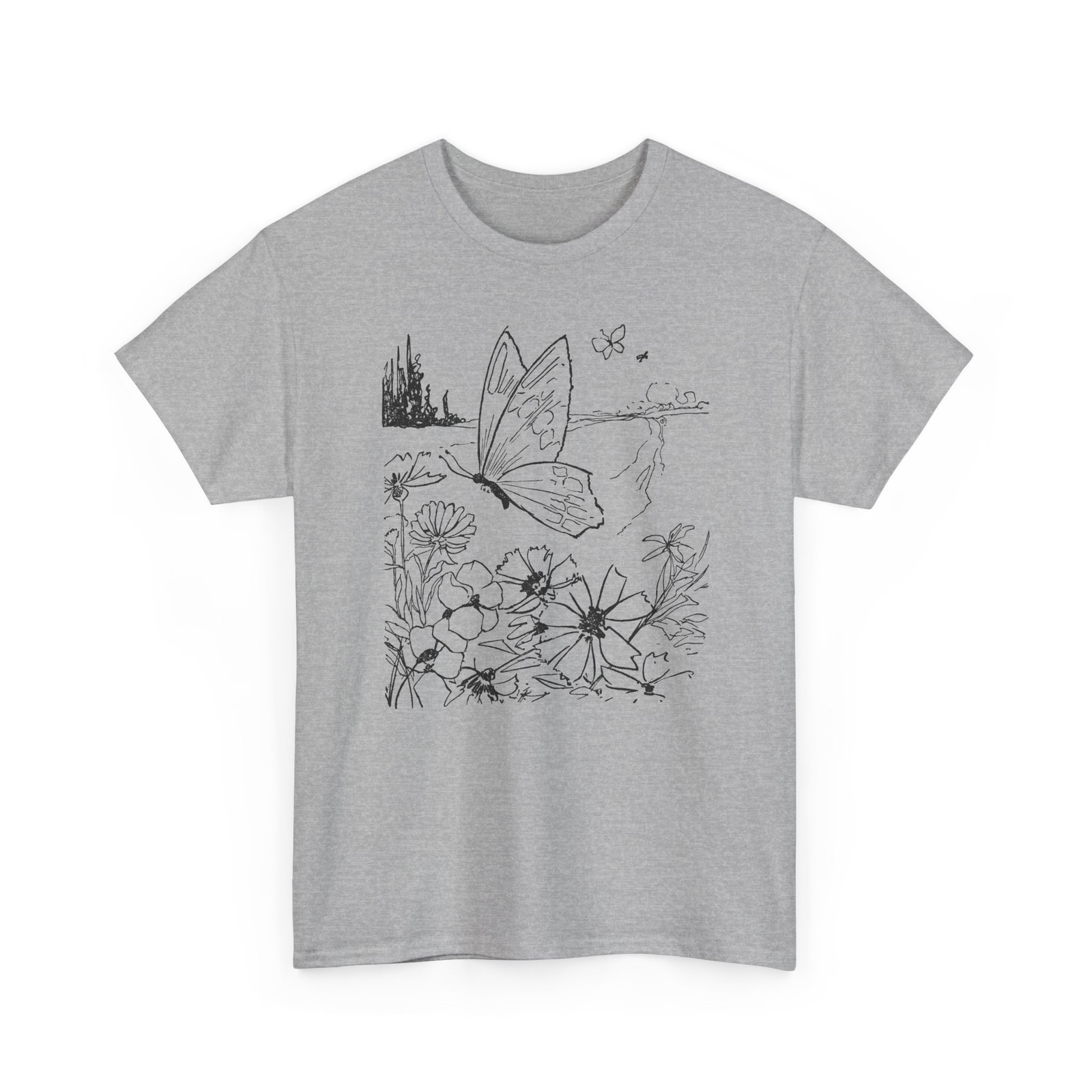 vintage butterfly and flower illustration reproduction tshirt
