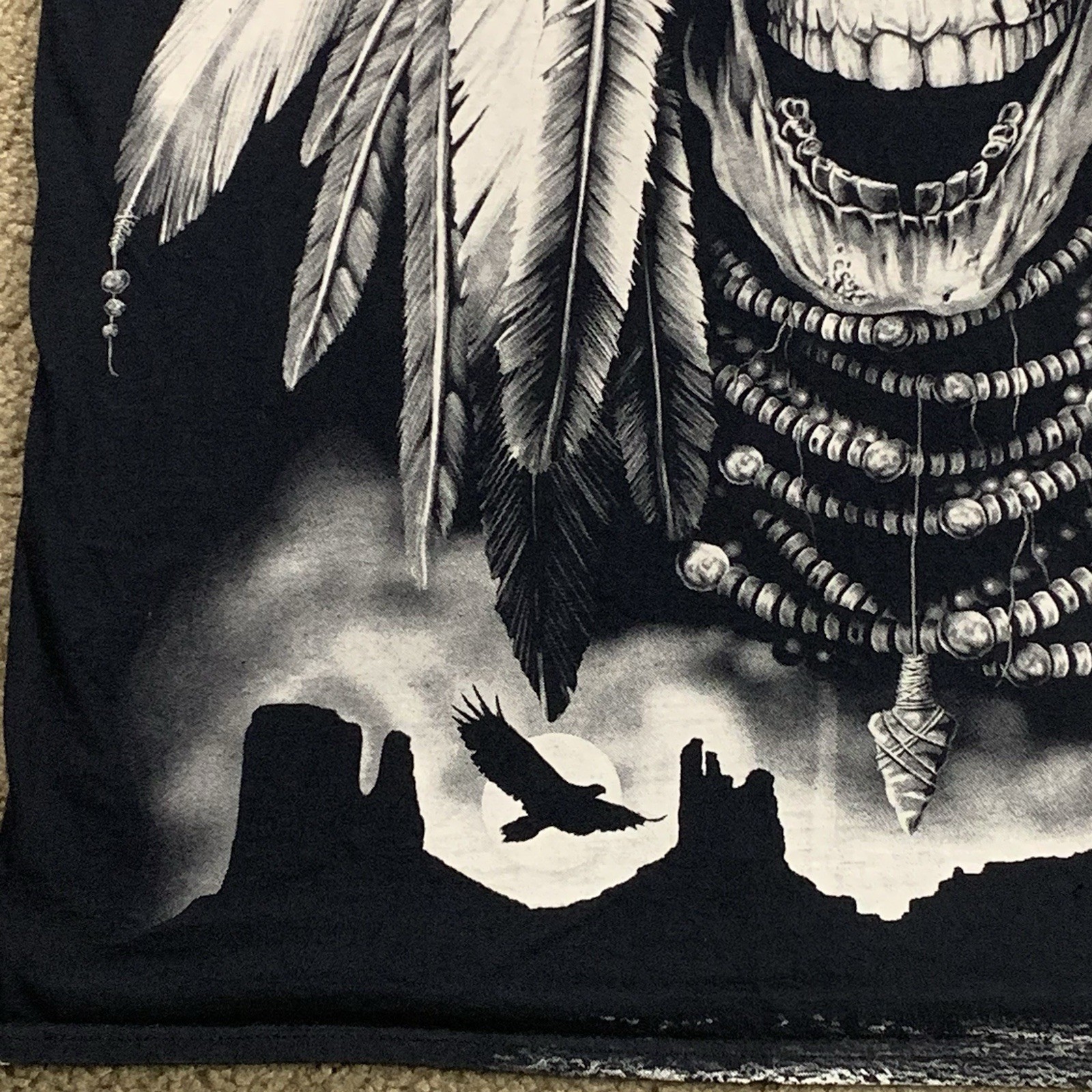 Vintage Y2K Native American Skull Mens 2XL Black Short Sleeve Shirt AOP Horses