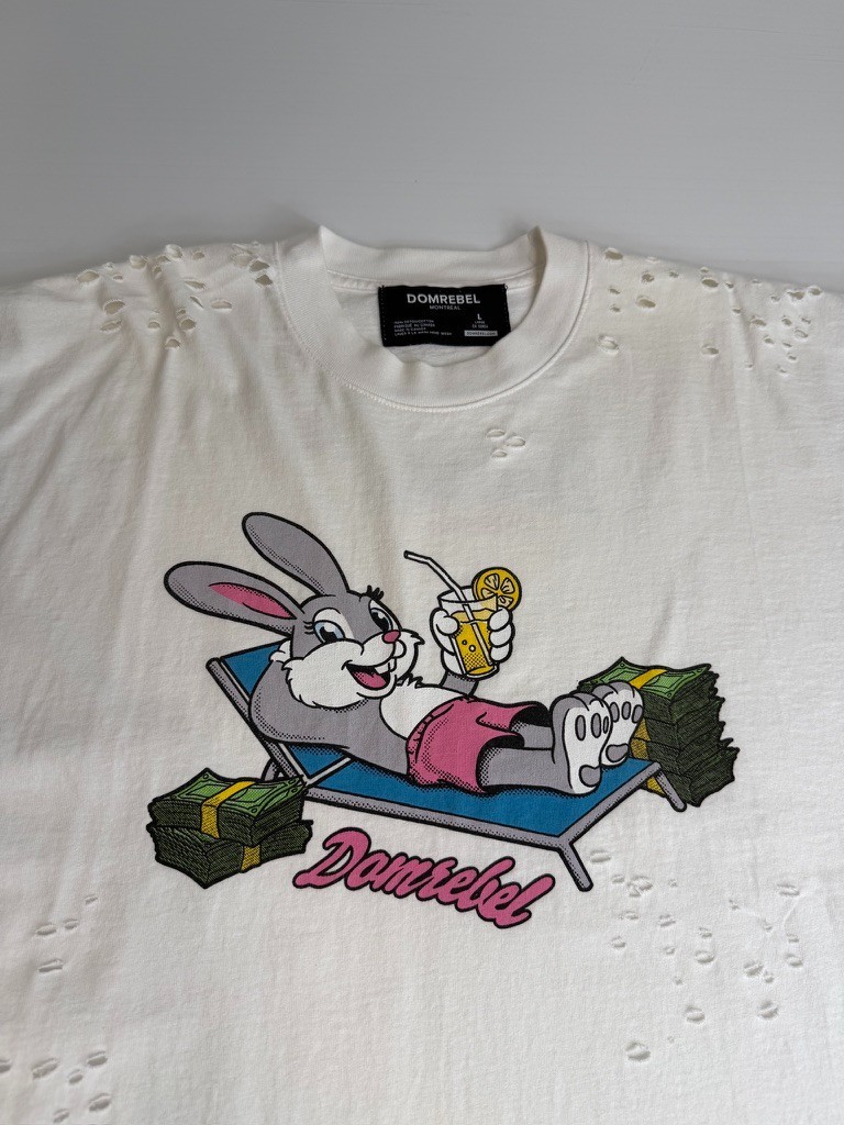 Domrebel Shirt Men Large Bunny Distress Street Graphic Collect Work Party Gym Ex