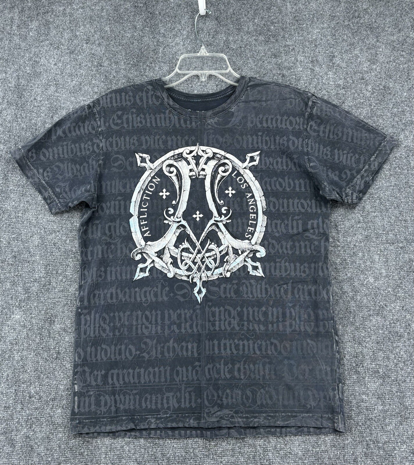 Affliction LIVE FAST SHIELD WINGED T Shirt Gray Blue Foil Accents Men’s M Grunge
