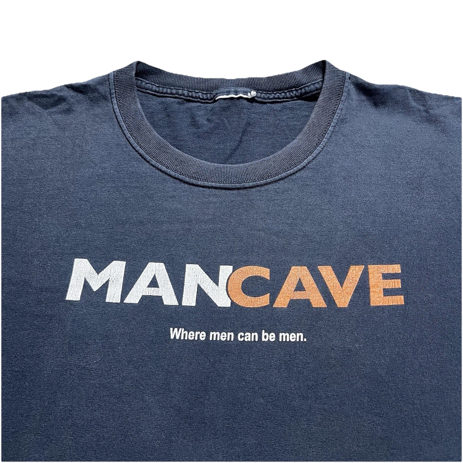 Vintage Y2K Man Cave Funny Graphic T Shirt Mens L Man Laws Back Print
