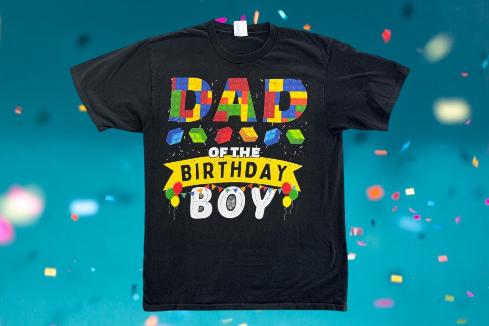 Port & Company Men&rsquo;s Dad Of The Birthday Boy Toy Block Shirt Size Medium Black