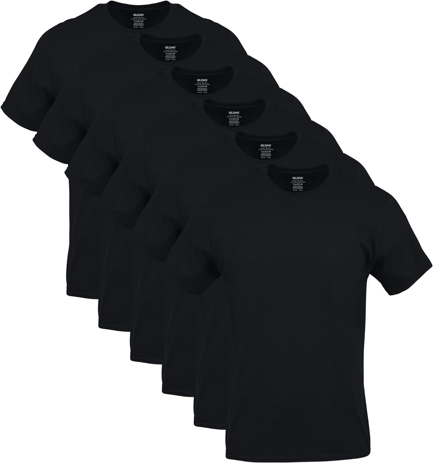 Gildan Mens Crew T Shirts 6 Pack Black Large G1100