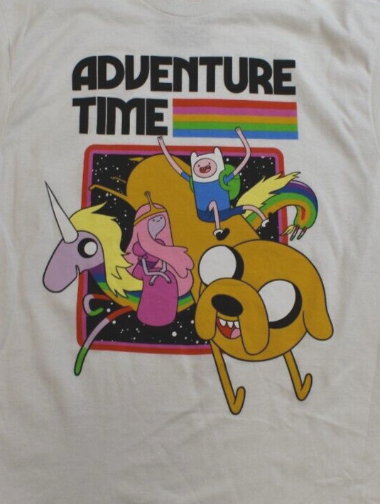 Adventure Time Mens Jake Finn Unicorn Rainbow Graphic White Shirt New S, M
