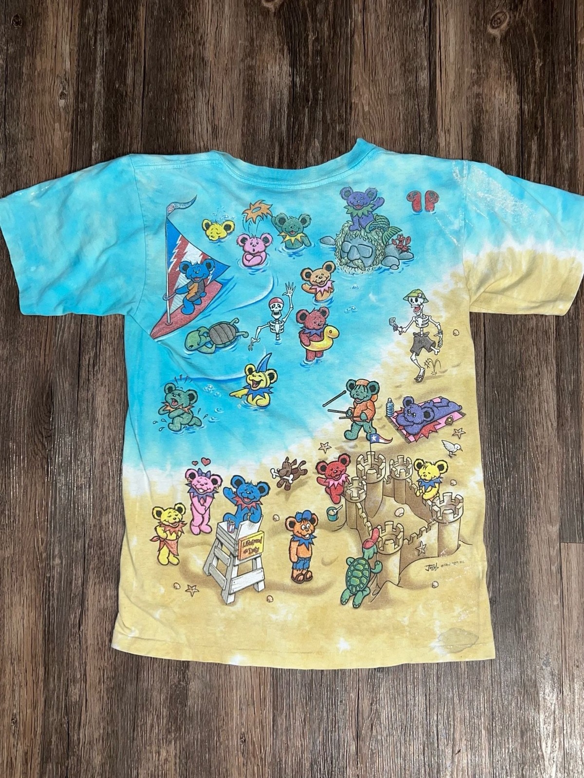 Vintage 1999 Grateful Dead Liquid Blue Beach Bears Tie Dye T-Shirt