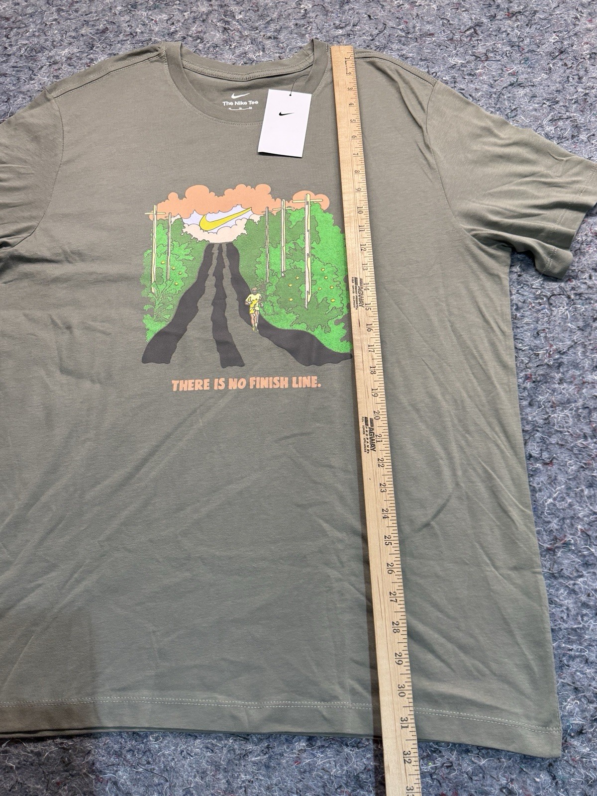 Nike Tee Shirt Mens XL Olive Running Graphic There Is No Finish Line Classic Fit