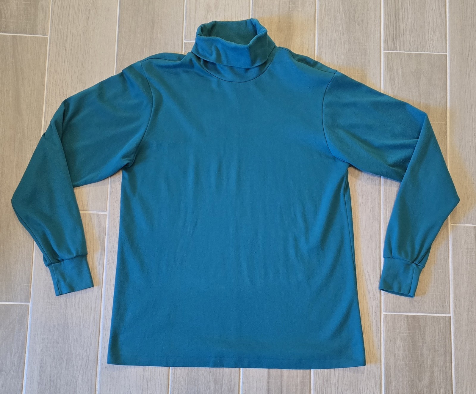 Vintage Lands&rsquo; End Shirt Men&rsquo;s Large Teal Seamless Turtleneck High Neck LS USA