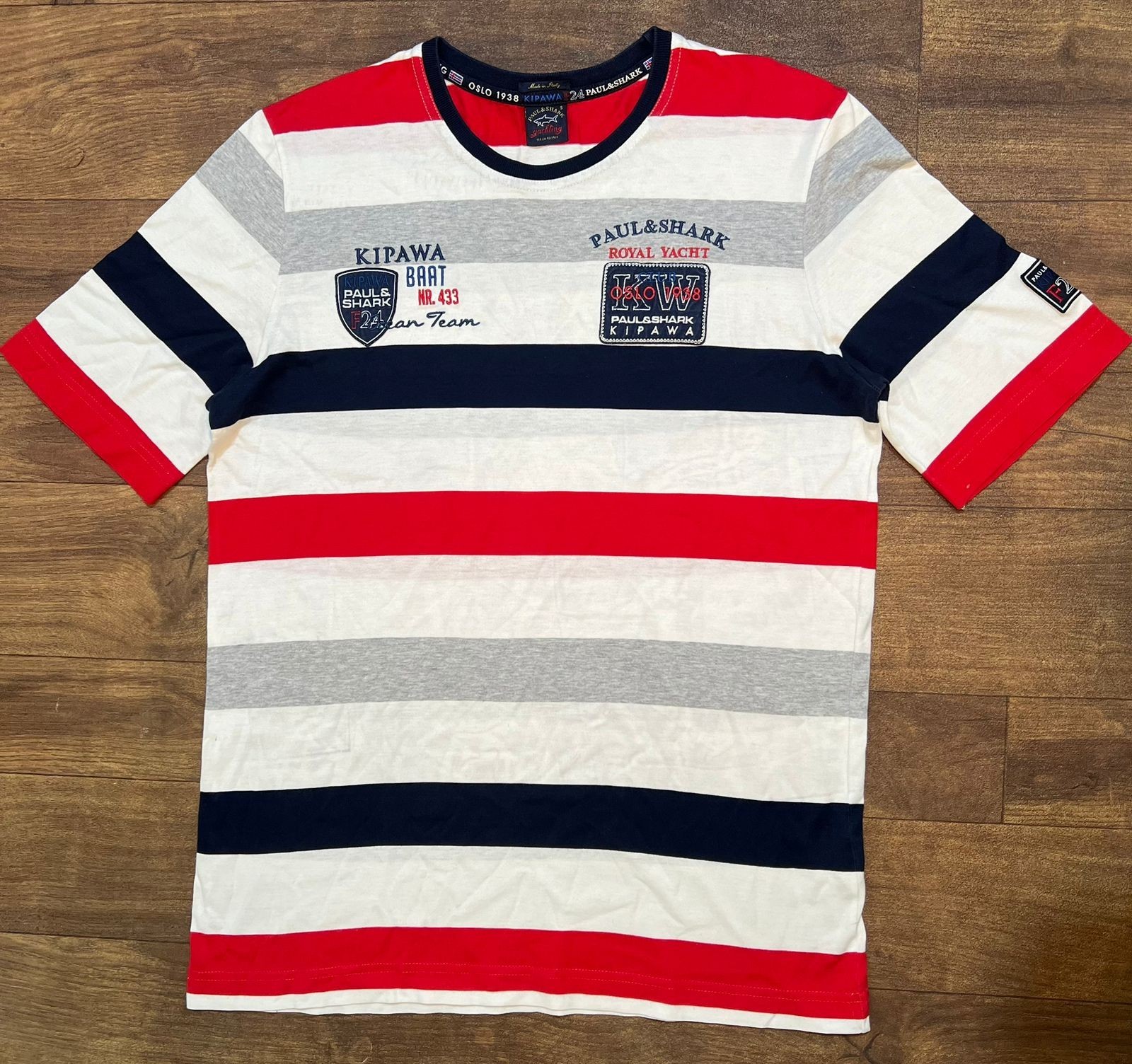 Paul & Shark Yachting Striped T Shirt Mens Small Red White Blue Italy Style