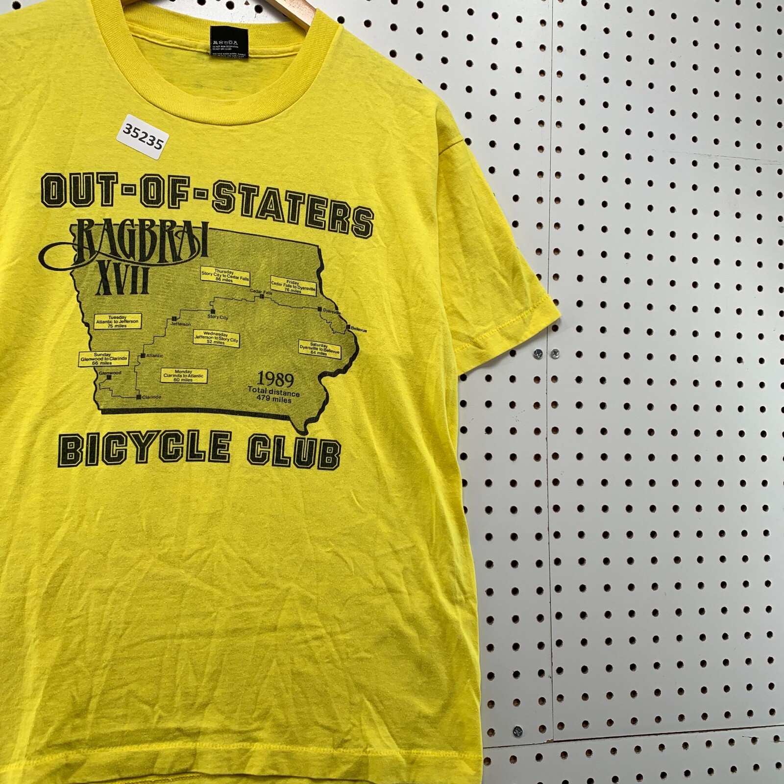 Vintage 80s Bicycle Club Shirt Mens Large Yellow Single Stitch 1989 USA 20×26.5
