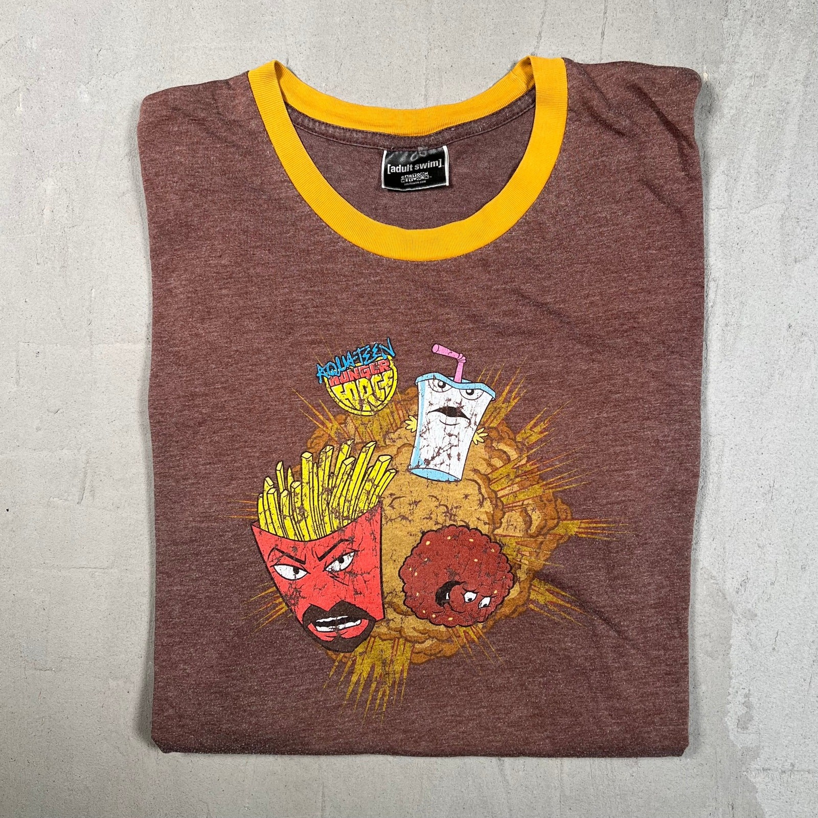 Vintage 2004 Aqua Teen Hunger Force Cartoon Network Brown Tee Size Large