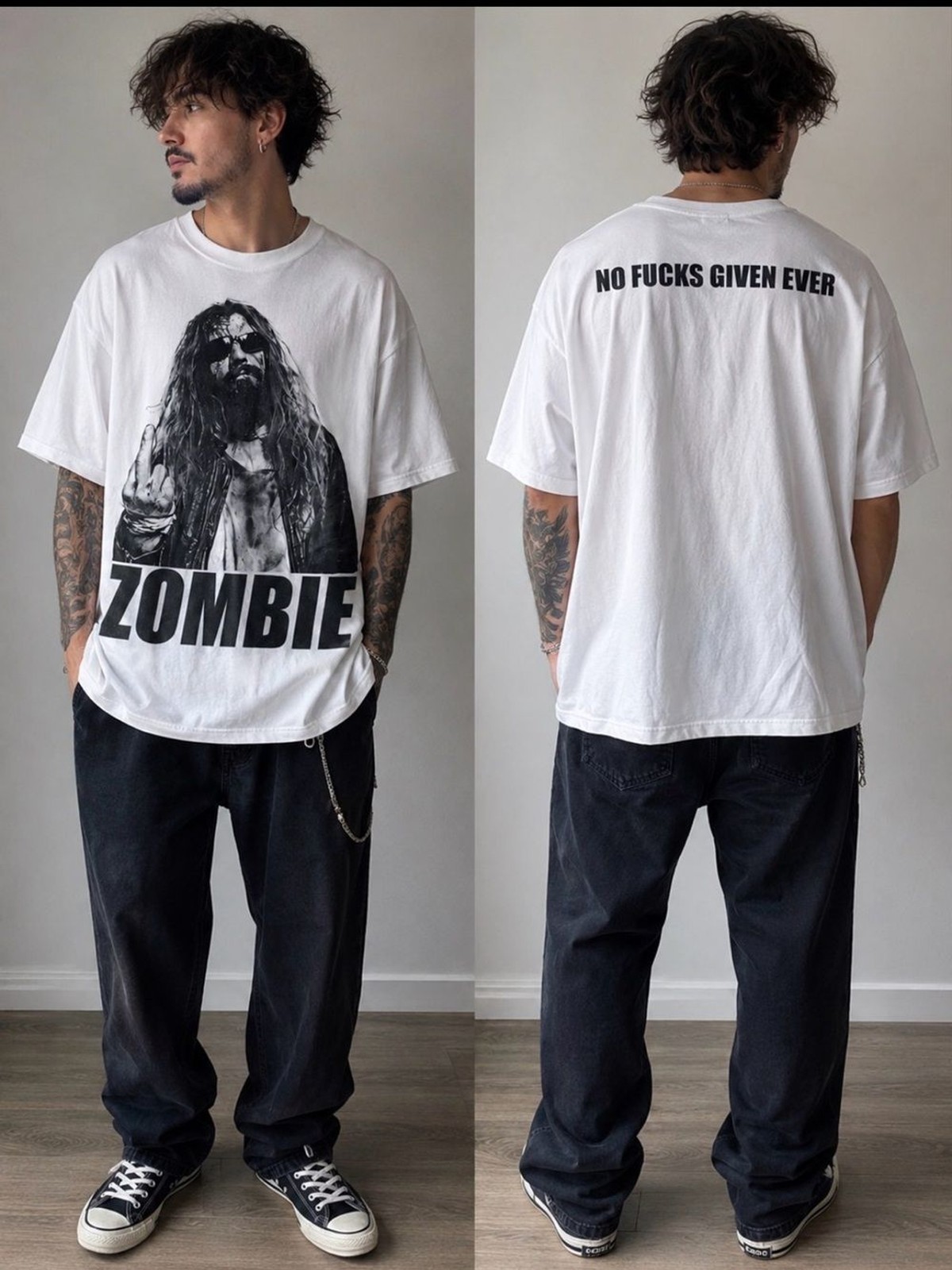 Rob Zombie Graphic Band T-Shirt White Large Rock Metal Concert Tee Adult LG